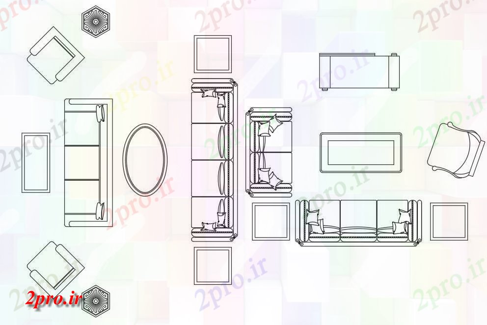 دانلود نقشه بلوک مبلمان  اتوکد نشان می دهد سبک های مختلف از طراحی مبل و بلوک جدول نما،   (کد159380)