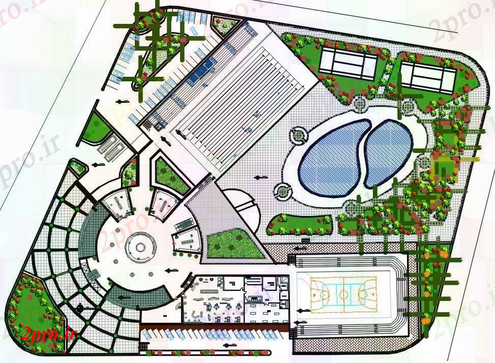 دانلود نقشه باشگاه باشگاه ورزشی خانه طرحی جامع اتوکد 86 در 130 متر (کد159433)