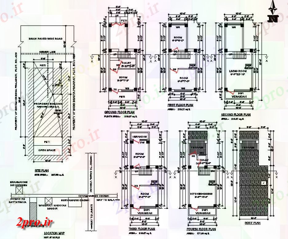 دانلود نقشه مسکونی  ، ویلایی ، آپارتمان  BHK 4 طبقه خانه طرحی نشیمن  (کد159448)