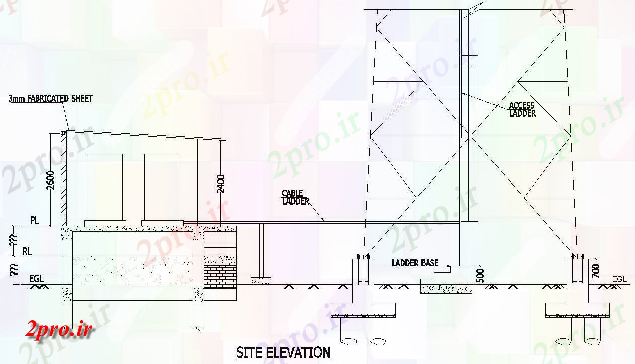 دانلود نقشه پلان مقطعی   دو بعدی   از بخش های داخلی 40meter برج تلفن و جزئیات نما پایه    (کد159457)