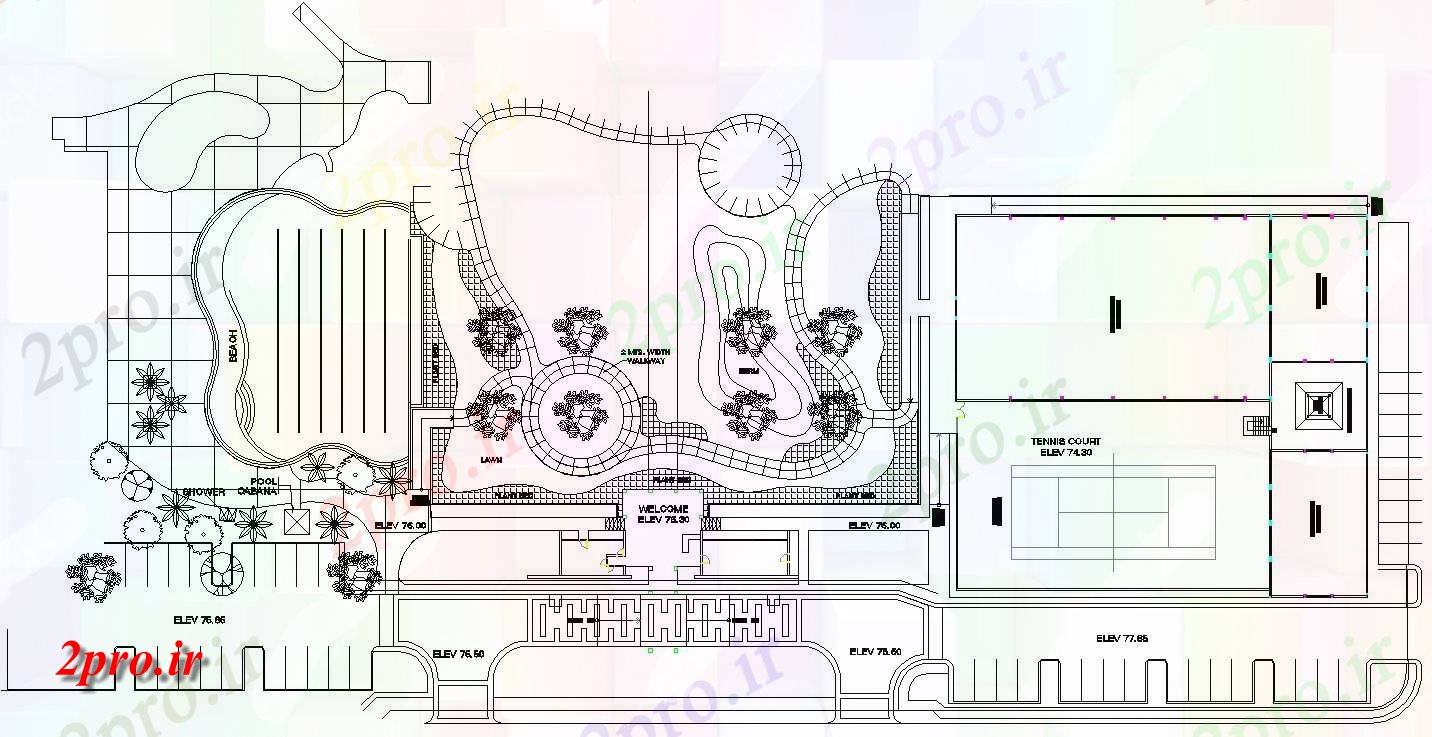 دانلود نقشه باغ  شخصی  دو بعدی   از طرحی رستوران طبقه ساختمان معماری و مناظر زیبای این  (کد159467)