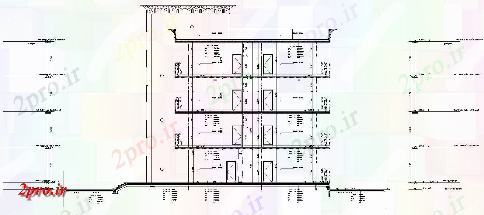 دانلود نقشه پلان مقطعی    اتوکد دو بعدی  از بخش های معمولی و جزئیات نما از هتل   building (کد159504)