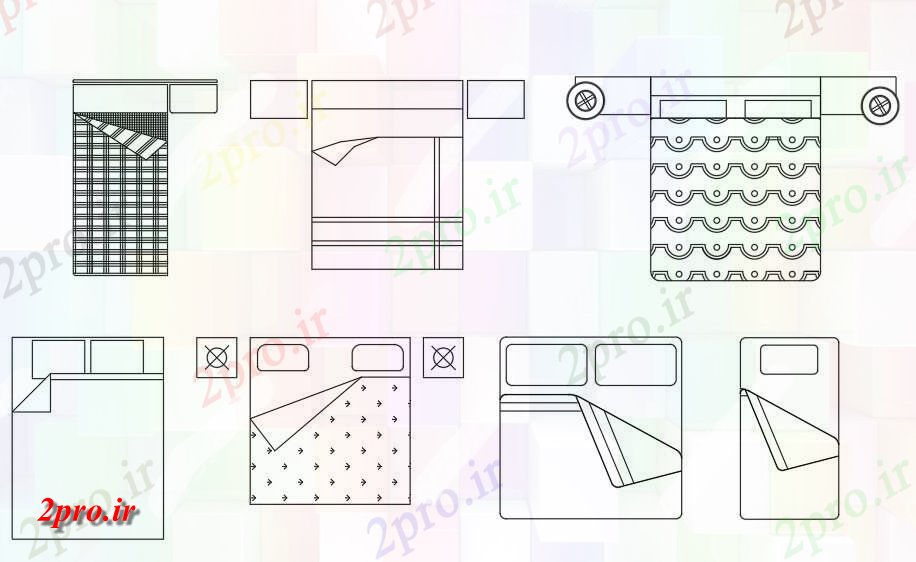 دانلود نقشه بلوک مبلمان انواع مختلف طراحی تختخواب دو بعدی  مبلمان ،    (کد159514)