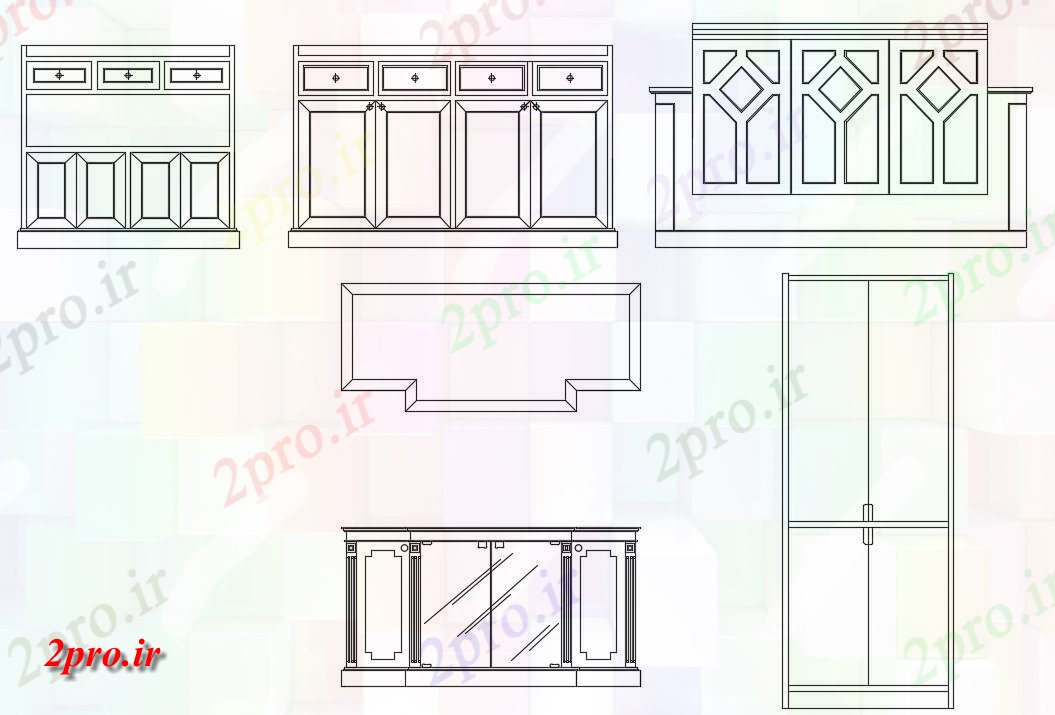 دانلود نقشه بلوک مبلمان  طراحی  شامل انواع مختلفی از طراحی کمد های چوبی    (کد159516)