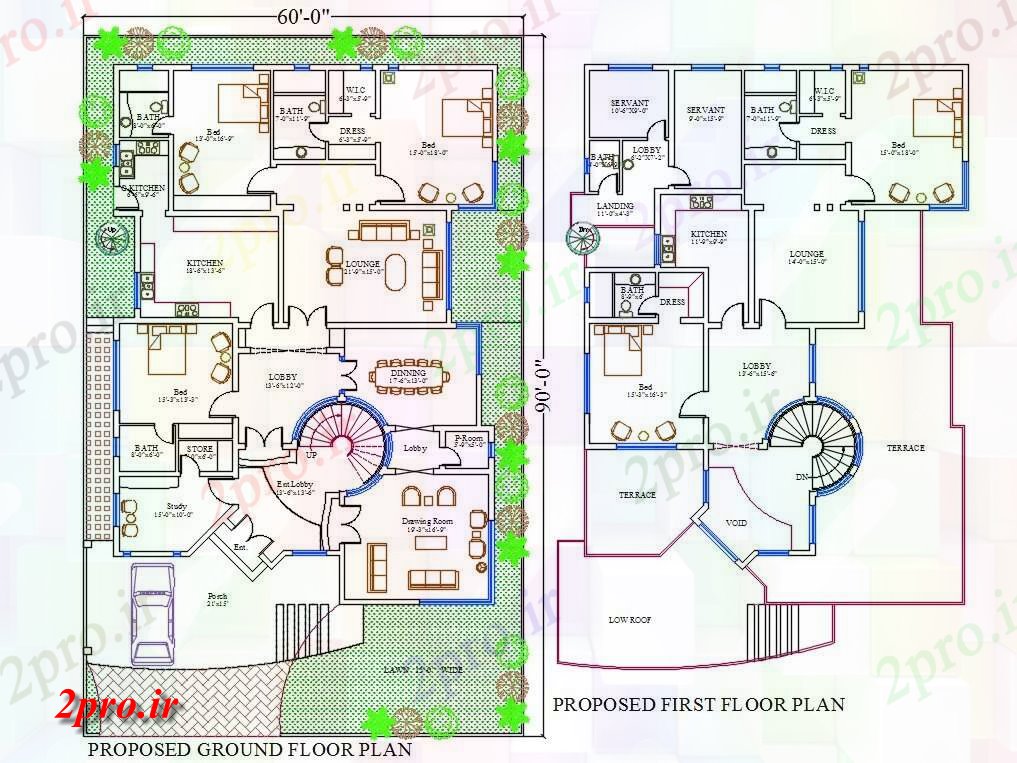 دانلود نقشه خانه های کوچک ، نگهبانی ، سازمانی - X 90 معماری خانه مبلمان با طراحی داخلی (5400 SQF) 17 در 28 متر (کد159518)