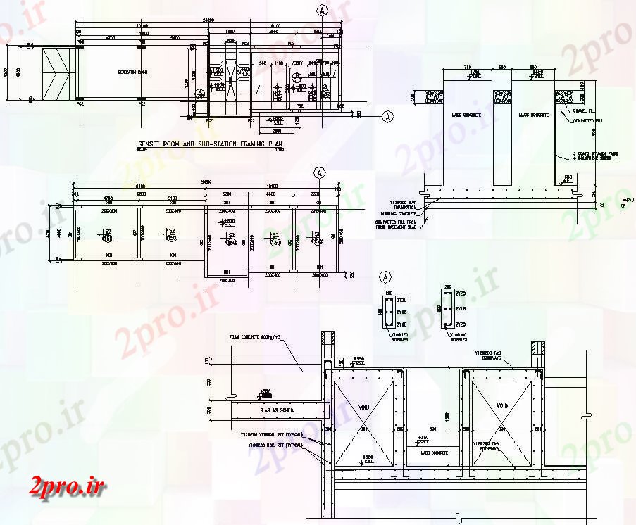 دانلود نقشه پلان مقطعی     از اتاق و قاب فرعی جزئیات طرحی GENSET،   (کد159528)