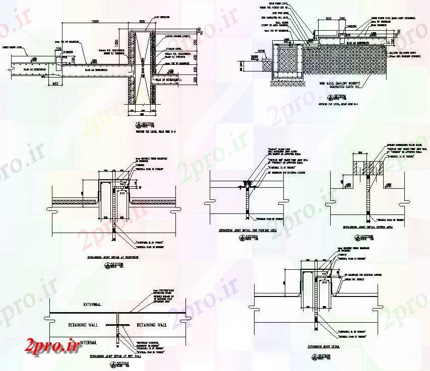 دانلود نقشه پلان مقطعی فاده از دیوار حائل جزئیات بخش،   (کد159529)