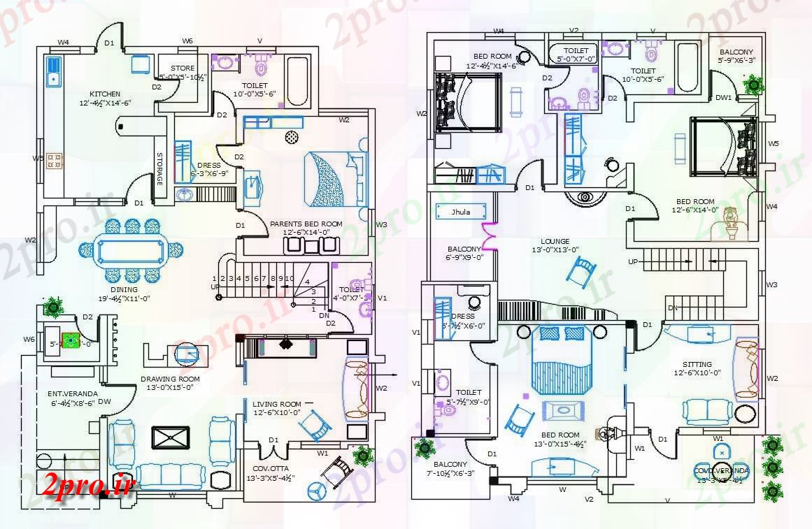 دانلود نقشه خانه های کوچک ، نگهبانی ، سازمانی - X 47 معماری طرحی خانه با مبلمان 10 در 14 متر (کد159535)