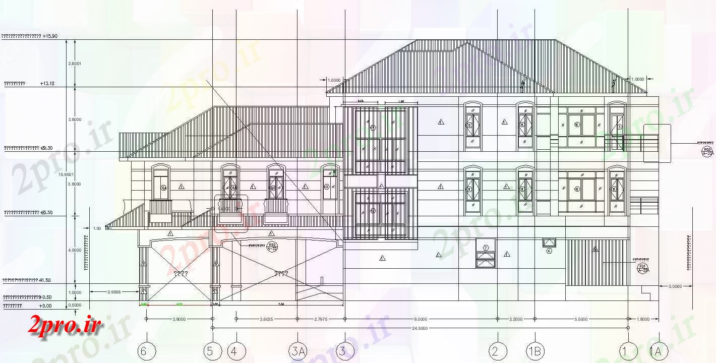 دانلود نقشه مسکونی  ، ویلایی ، آپارتمان    اتوکد دو بعدی  از G + 1 خانه مسکونی نما و بخش جزئیات زیبا    (کد159539)