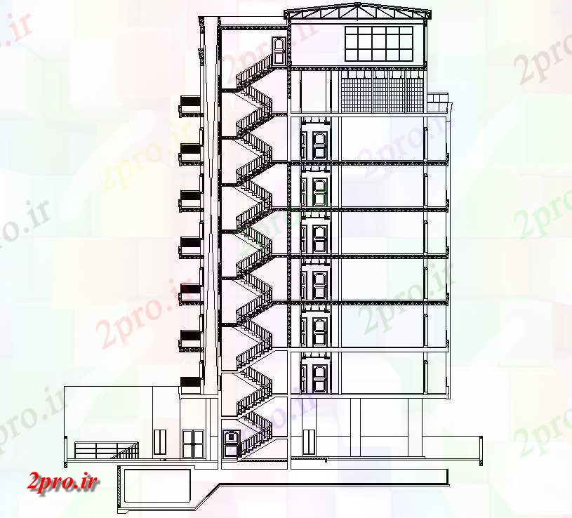 دانلود نقشه پلان مقطعی    دو بعدی  از G + 7 بلند به طرف ساختمان و بخش جزئیات  (کد159550)