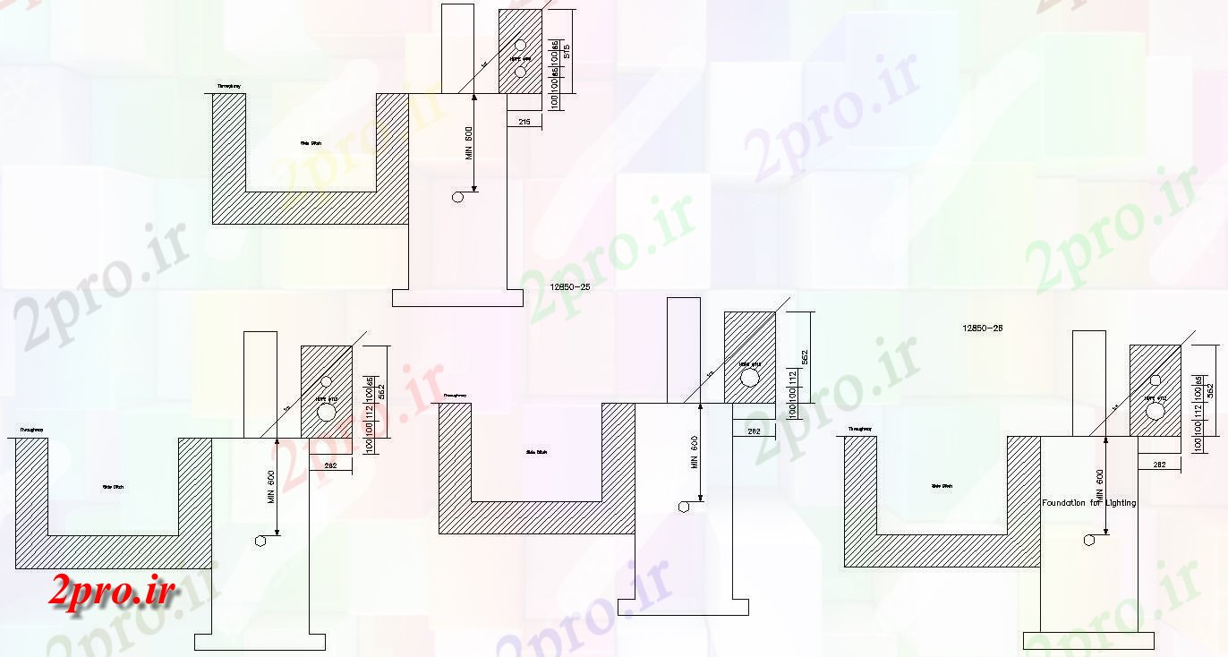 دانلود نقشه پلان مقطعی   دو بعدی  از پایه و اساس رعد و برق مقطع  (کد159558)