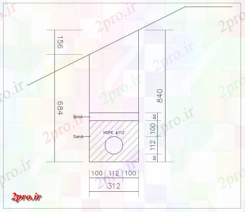 دانلود نقشه پلان مقطعی   اتوکد دو بعدی  از سوراخ لوله جزئیات مقطع    (کد159560)