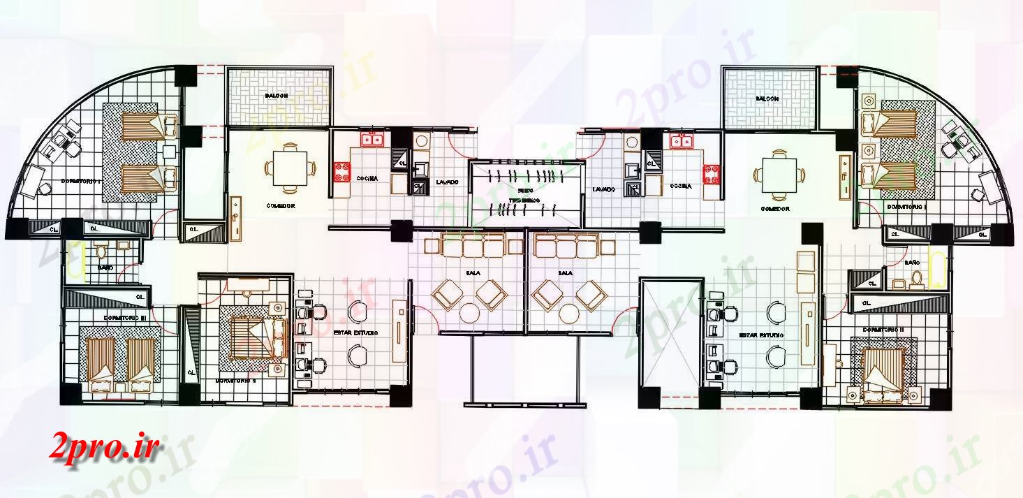 دانلود نقشه مسکونی ، ویلایی ، آپارتمان BHK خانه طرحی با مبلمان فضای برنامه ریزی به 12 در 36 متر (کد159591)