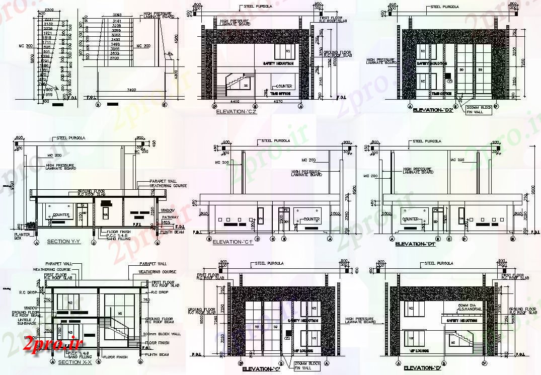 دانلود نقشه مسکونی  ، ویلایی ، آپارتمان    فاده از G + 1 بخش اداری و طرحی نما    (کد159595)