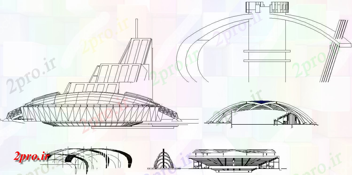 دانلود نقشه ساختمان اداری - تجاری - صنعتی انواع زیبا طراحی نمای معماری   نشیمن   رسم       (کد159599)