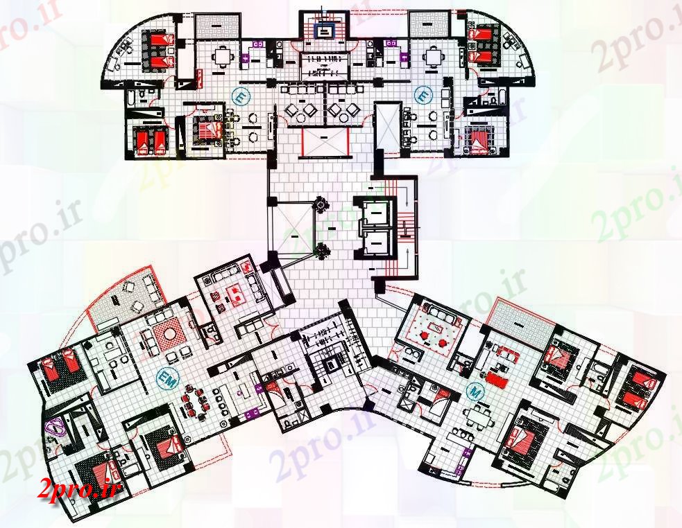 دانلود نقشه مسکونی  ، ویلایی ، آپارتمان  BHK و 2 BHK معماری خانه مبلمان   (کد159603)