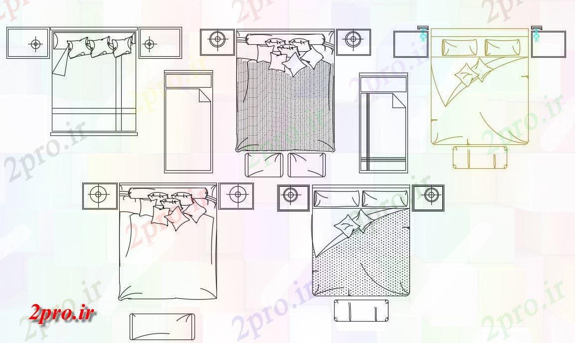 دانلود نقشه بلوک مبلمان انواع مختلف بسیار جذاب از طراحی های تخت خواب دو بعدی  مبلمان    (کد159620)