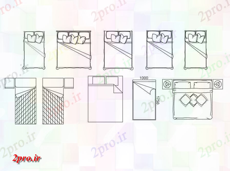 دانلود نقشه بلوک مبلمان مبلمان  از طراحی زیبا تختخواب دو بعدی     (کد159621)