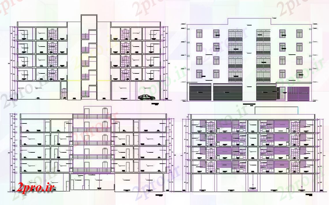 دانلود نقشه مسکونی  ، ویلایی ، آپارتمان  طبقه 3 BHK آپارتمان   ساختمان (بخشی) نما (کد159627)
