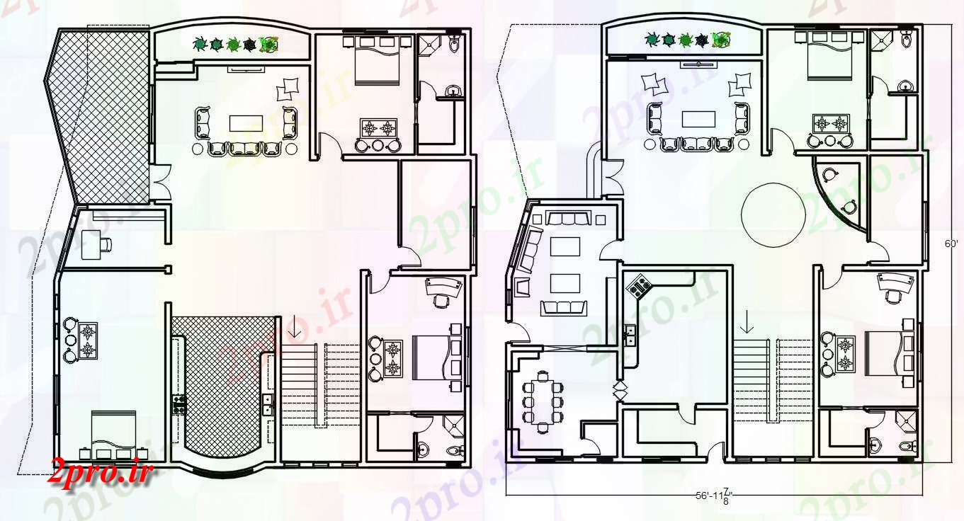 دانلود نقشه خانه های کوچک ، نگهبانی ، سازمانی - X 60 معماری ویلا مبلمان 17 در 18 متر (کد159631)