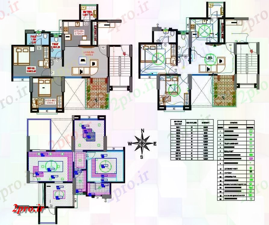 دانلود نقشه مسکونی ، ویلایی ، آپارتمان شمالی 2 BHK خانه طرحی با برق نشیمن 9 در 10 متر (کد159640)