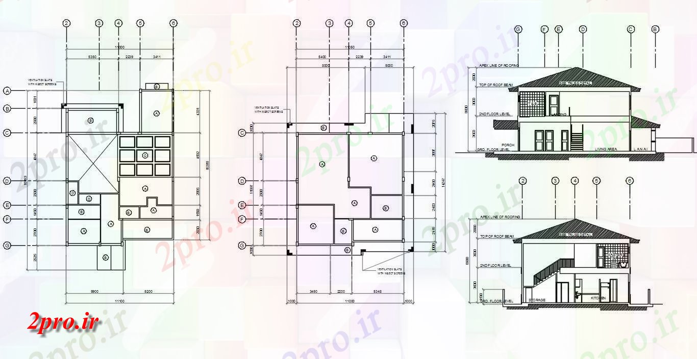 دانلود نقشه مسکونی ، ویلایی ، آپارتمان خانه کار مرکز خط طرحی و بخشی نما 11 در 11 متر (کد159643)
