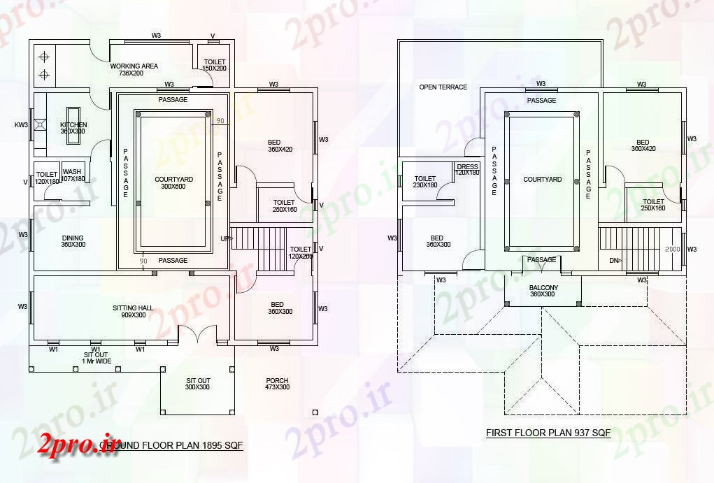 دانلود نقشه مسکونی  ، ویلایی ، آپارتمان  فوت مربع خانه طبقه همکف و طبقه اول طرحی  PDF (کد159646)