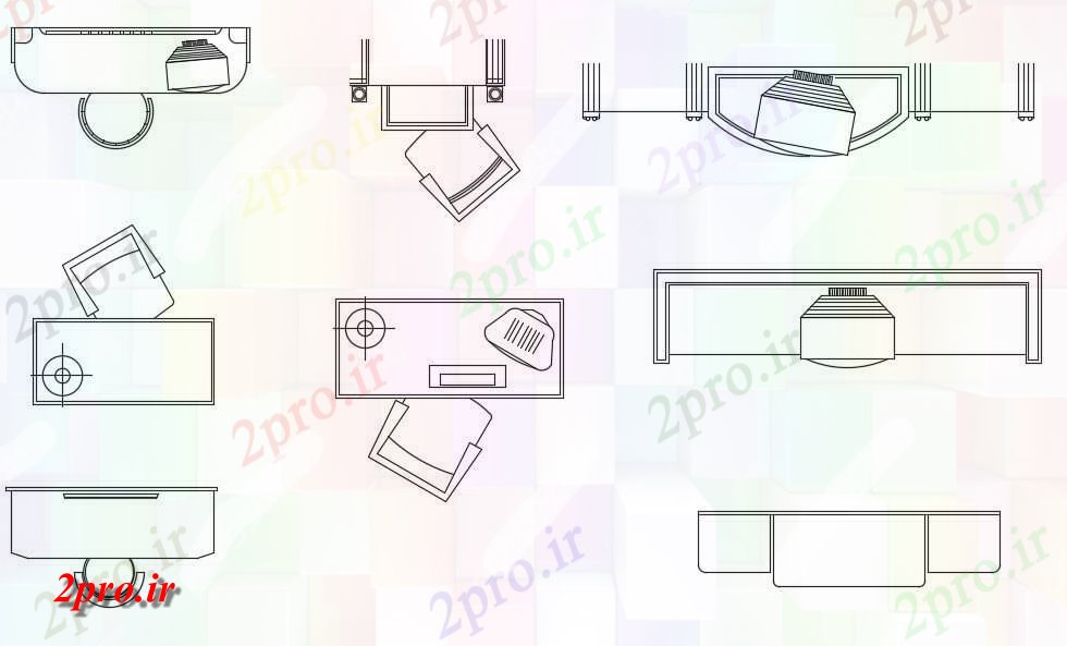 دانلود نقشه بلوک مبلمان    از انواع مختلف میز و صندلی های اداری با کامپیوتر بر روی میز،   (کد159658)