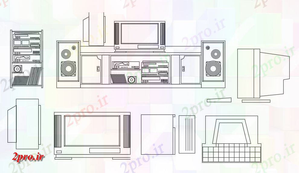 دانلود نقشه بلوک مبلمان  به  رسم از انواع مختلف از بلوک تلویزیون      (کد159663)