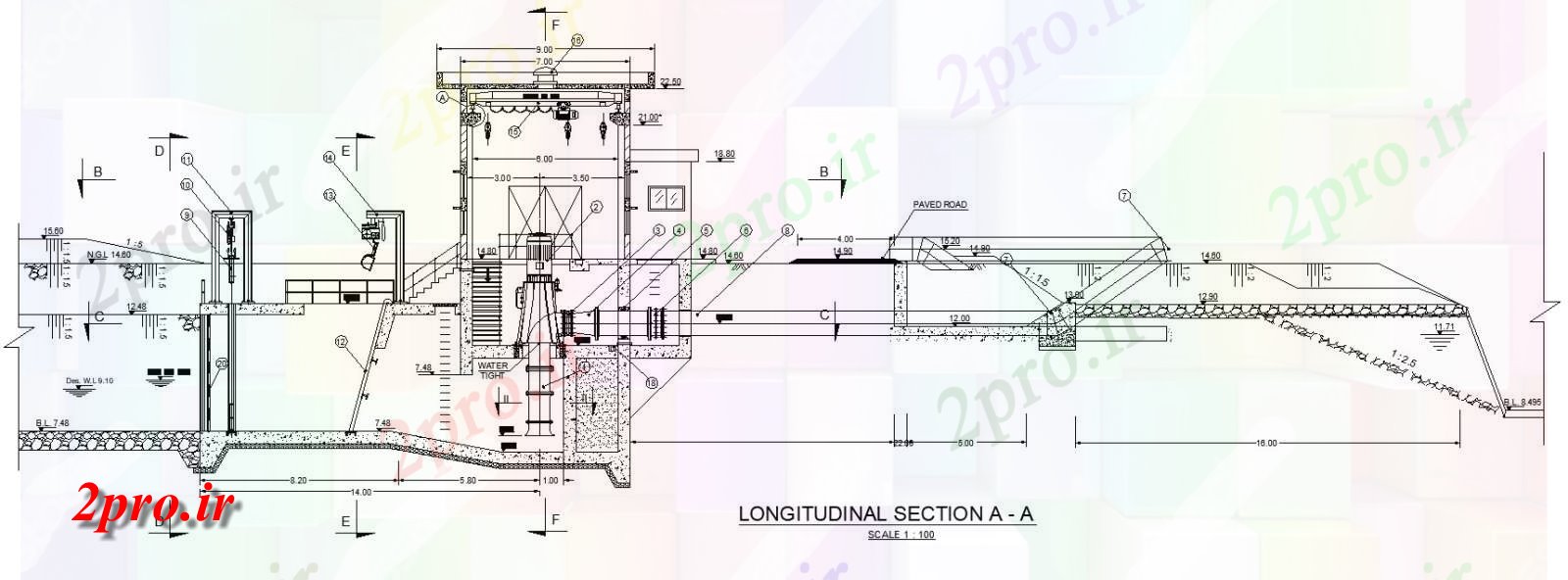 دانلود نقشه پلان مقطعی  دو بعدی  رسم  از اتصالات تخلیه بخش Longidutinal طراحی    (کد159674)