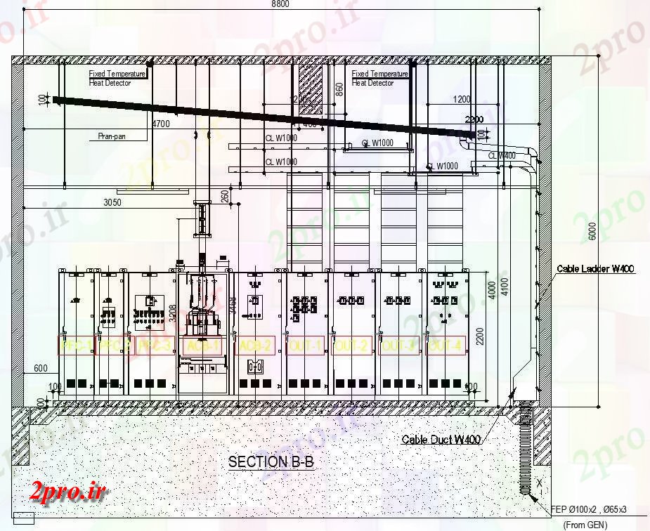دانلود نقشه تاسیسات برق دو بعدی رسم از اتاق برق جزئیات اتصال 6 در 8 متر (کد159682)