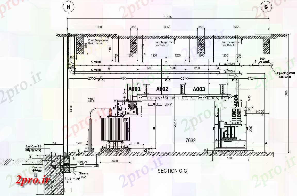 دانلود نقشه تاسیسات برق اتوکد رسم از اتاق ترانسفورماتور نما و بخش جزئیات دو بعدی 6 در 10 متر (کد159683)