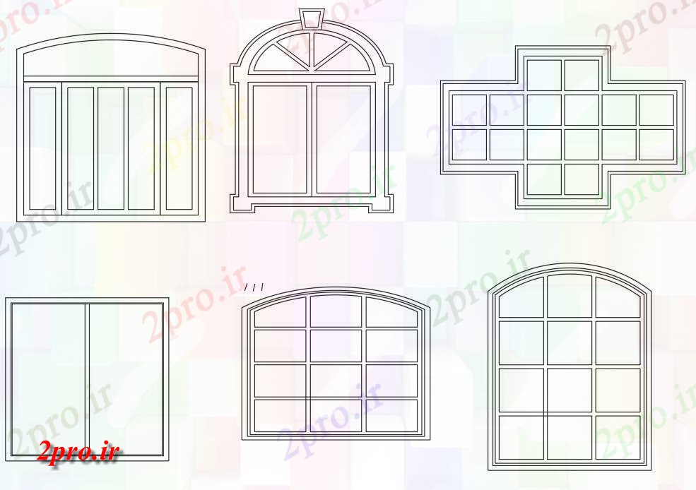 دانلود نقشه جزئیات طراحی در و پنجره  اتوکد    نشان انواع طرحی پنجره بلوک،   (کد159727)