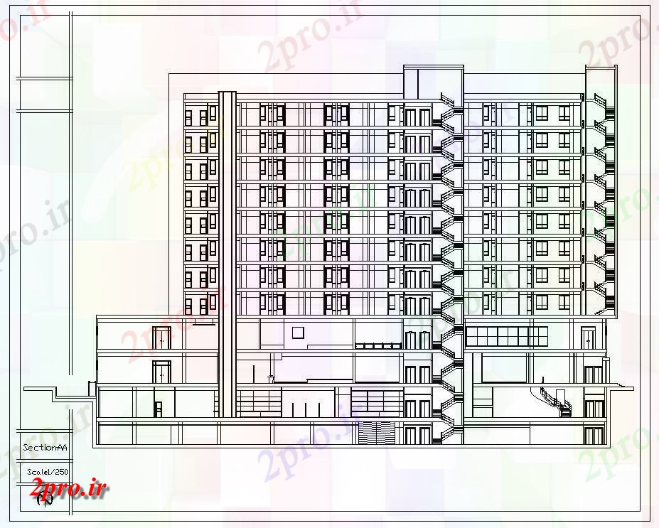 دانلود نقشه پلان مقطعی G + 11 آپارتمان   نما ساختمان و بخش  طراحی   دو بعدی   (کد159760)