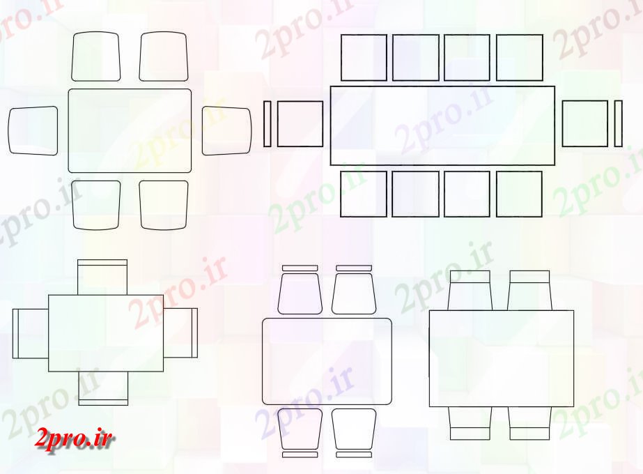 دانلود نقشه بلوک مبلمان   از انواع مختلف رستوران ناهار خوری بلوک جدول طراحی نما،   (کد159765)