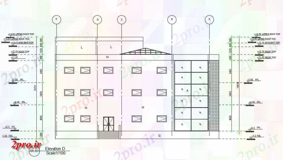 دانلود نقشه بیمارستان -  درمانگاه -  کلینیک بیمارستان ساختمان جانبی نمای نشیمن اتوکد  (کد159820)