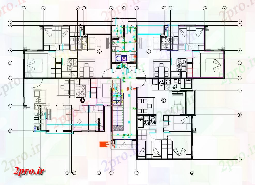 دانلود نقشه مسکونی  ، ویلایی ، آپارتمان  BHK آپارتمان   با مبلمان طرحی نشیمن  (کد159826)