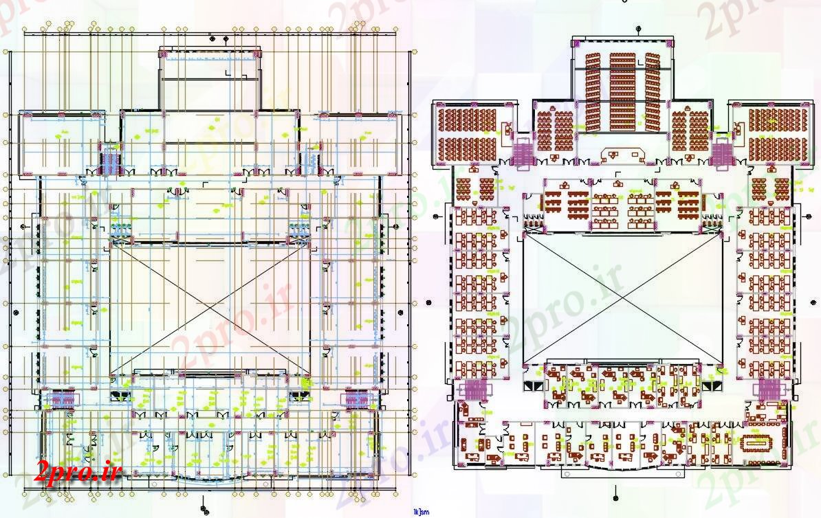 دانلود نقشه دانشگاه ، آموزشکده ، موسسه - دانشکده فنی طراحی با مبلمان نشیمن 68 در 78 متر (کد159841)