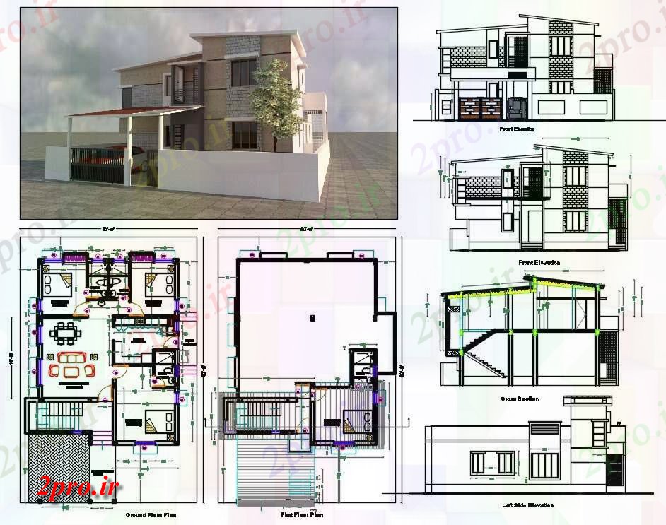 دانلود نقشه مسکونی ، ویلایی ، آپارتمان X 40 خانه مبلمان طراحی و ساخت و ساز (بخشی) نما از اتوکد 12 در 18 متر (کد159854)