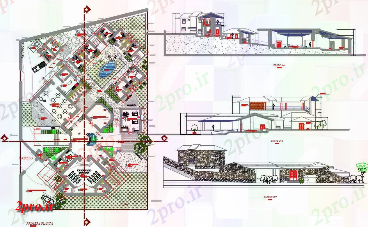 دانلود نقشه باشگاه باشگاه خانه طرحی جامع و ساخت و ساز بخش و نما نشیمن  (کد159857)