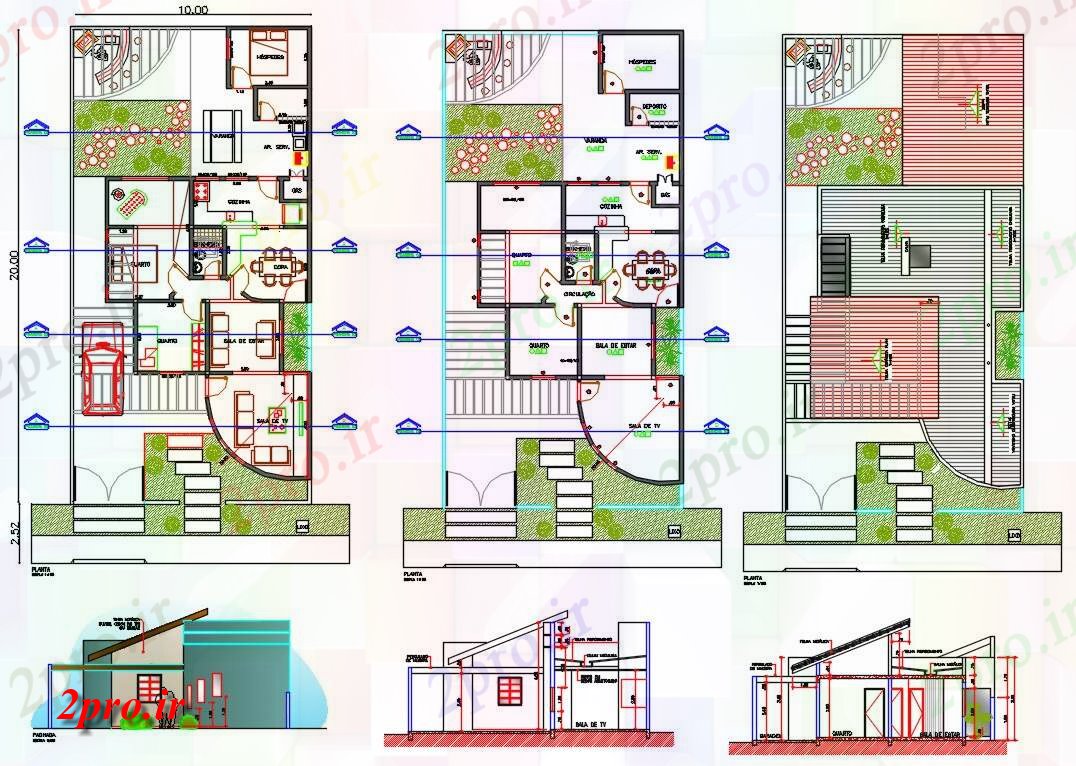 دانلود نقشه مسکونی ، ویلایی ، آپارتمان X 20 متر یک طبقه معماری خانه طرحی با جلو نمای نشیمن 10 در 20 متر (کد159867)