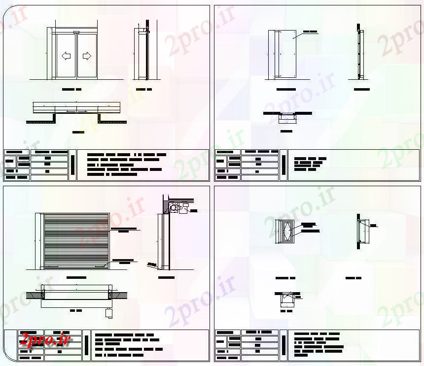 دانلود نقشه جزئیات طراحی در و پنجره     نشیمن از تک، دو درب، و بخش و نما شاتر طراحی،   (کد159876)