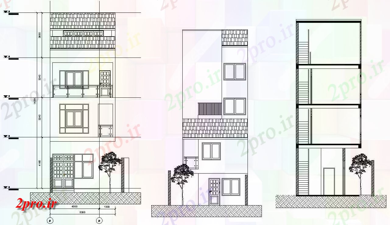 دانلود نقشه مسکونی  ، ویلایی ، آپارتمان    نشیمن،  دو بعدی  از G + 3 آپارتمان   معماری ساختمان       (کد159881)