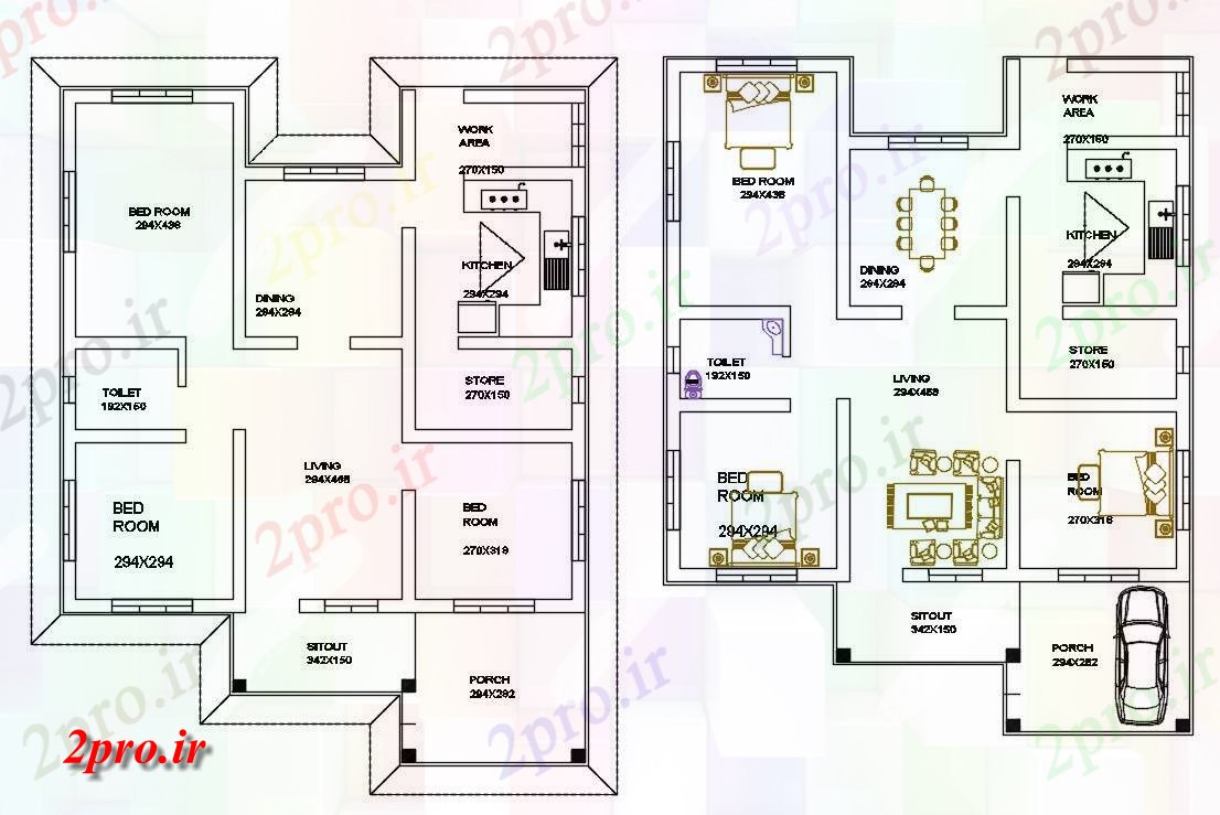 دانلود نقشه مسکونی ، ویلایی ، آپارتمان پارکینگ اتومبیل اتاق خواب خانه طراحی 16 در 20 متر (کد159899)