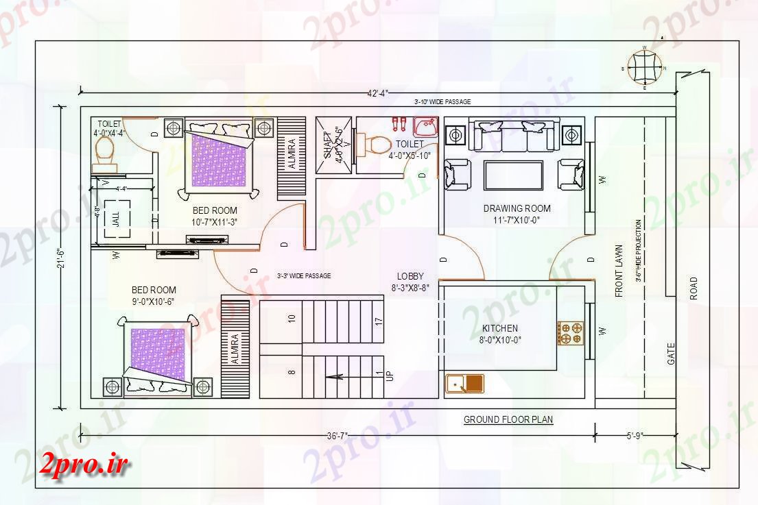 دانلود نقشه مسکونی ، ویلایی ، آپارتمان X21، شمالی طرحی خانه کدو طبقه اتوکد 6 در 13 متر (کد159933)