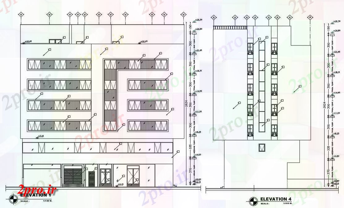 دانلود نقشه پلان مقطعی   طراحی از دو جزئیات به طرف های مختلف دیگر از G + 5 هتل   building (کد159949)