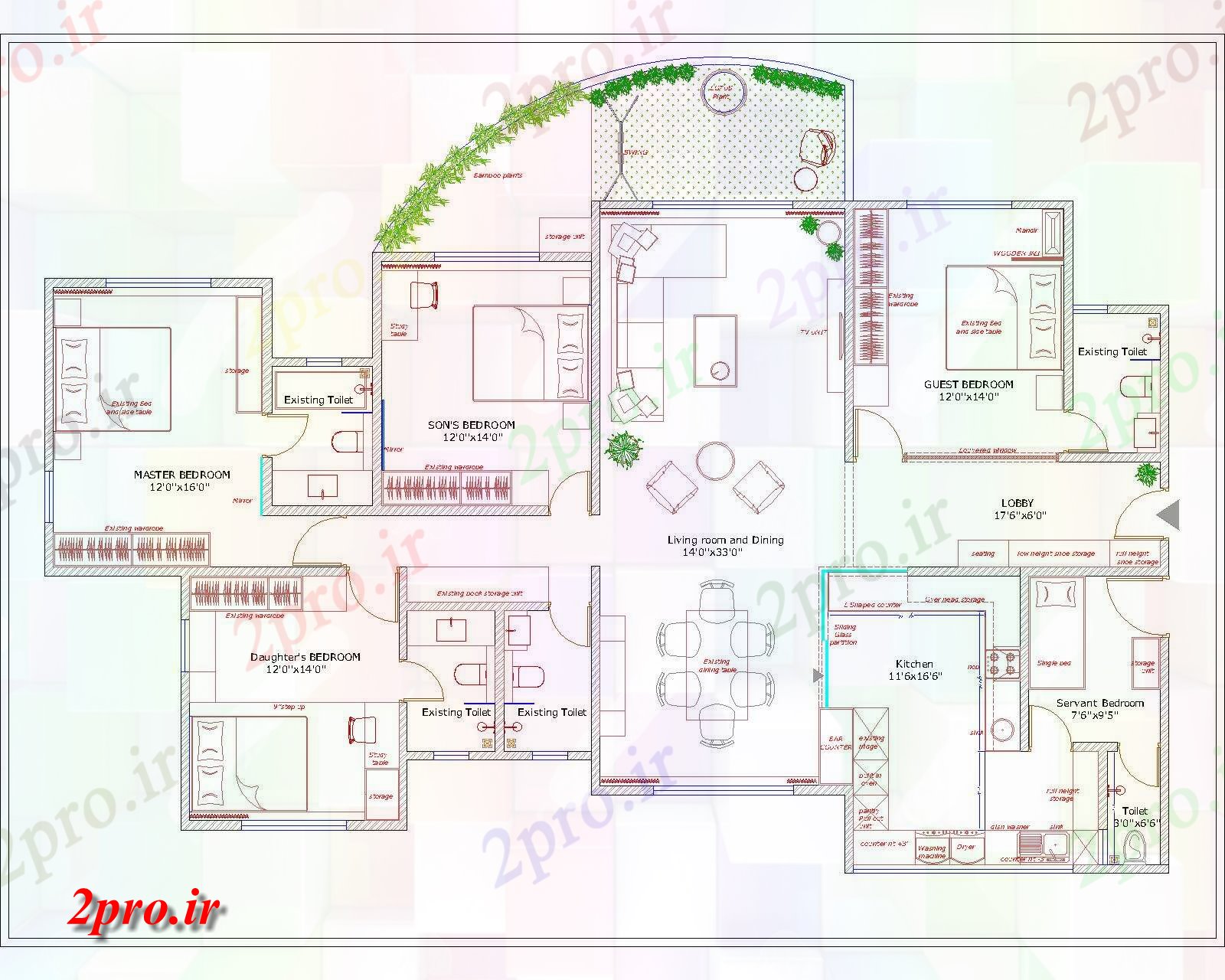 دانلود نقشه خانه های کوچک ، نگهبانی ، سازمانی - BHK 14 در 19 متر (کد159962)