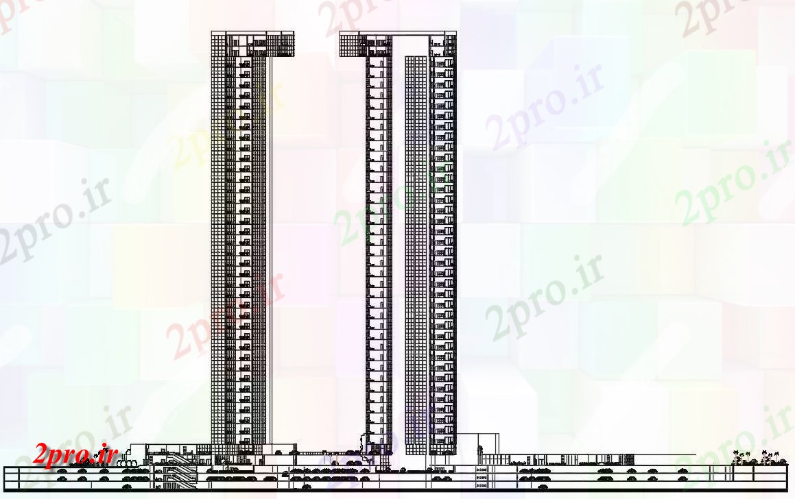 دانلود نقشه پلان مقطعی چند دان بلند دو برج ساختمان بخش جزئیات   رسم   دو بعدی   (کد159970)