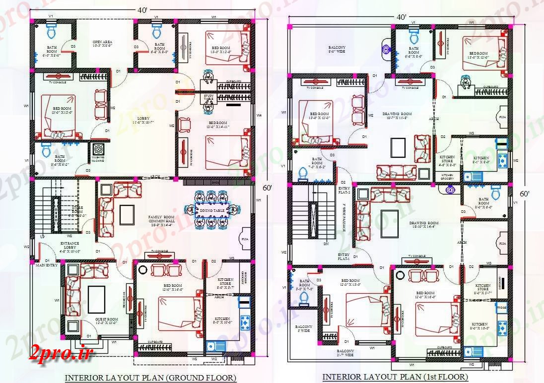 دانلود نقشه مسکونی  ، ویلایی ، آپارتمان  X60 پا خانه طرحی با داخلی طراحی نشیمن  (کد159977)