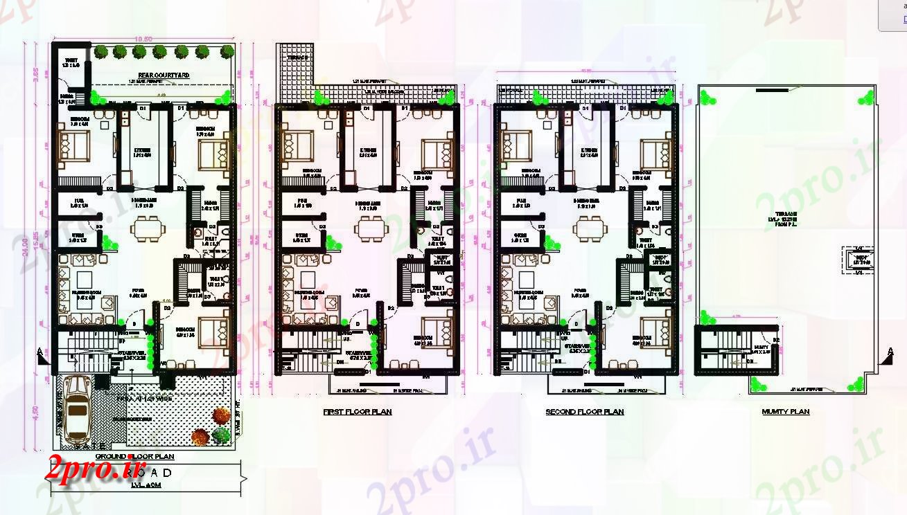 دانلود نقشه مسکونی  ، ویلایی ، آپارتمان  M X 24M 3 BHK آپارتمان   خانه طرحی با داخلی چیدمان نشیمن  (کد159978)
